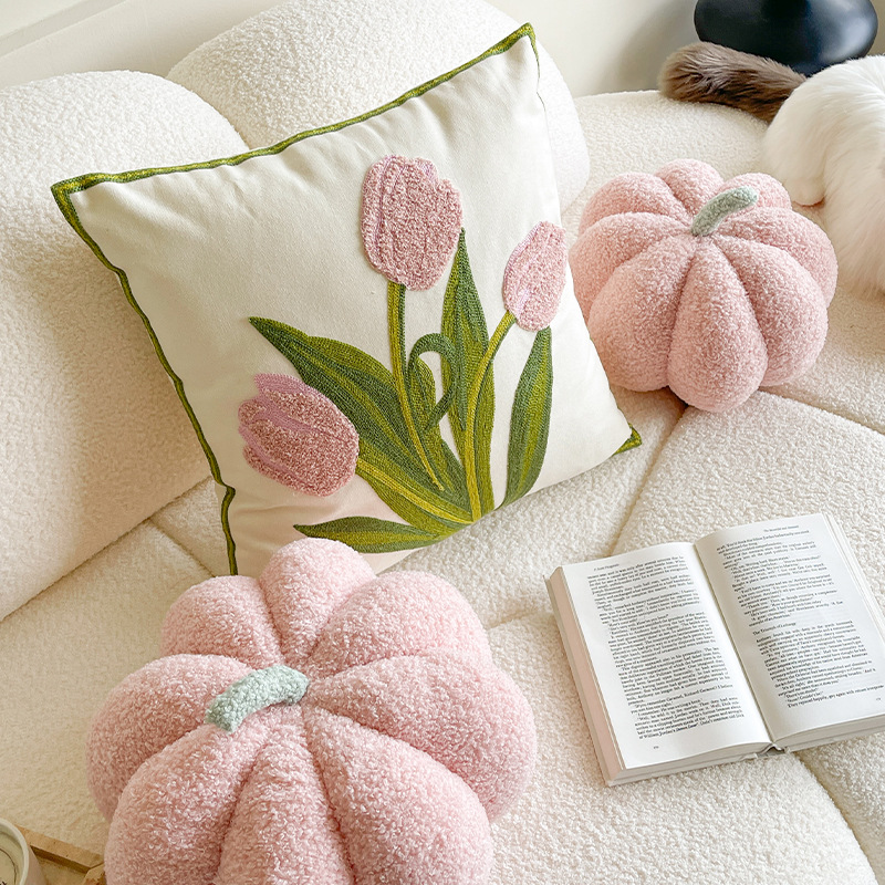 Cute Pumpkin Wind Tulip Pillow Living Room Sofa Cushion Bedhead Waist Pillow Pink Atmosphere Decoration pink Pumpkin