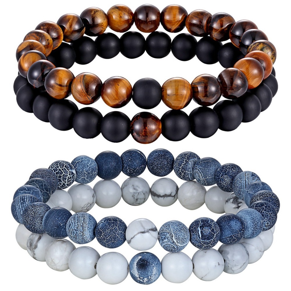 Natural Stone Yoga Bead Bracelet For Men Women Couples Distance Friendship Gift tiger Eyes Black Onyx
