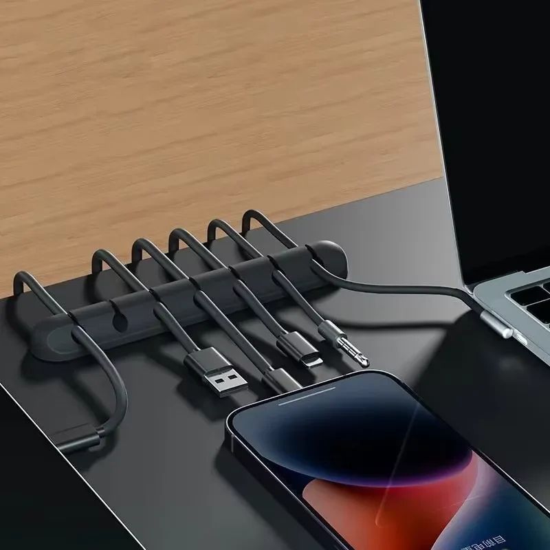 5 Or 7 Slot Silicone Cable Organizer Desk Cable Clips For Charging Cables black 3 Hole