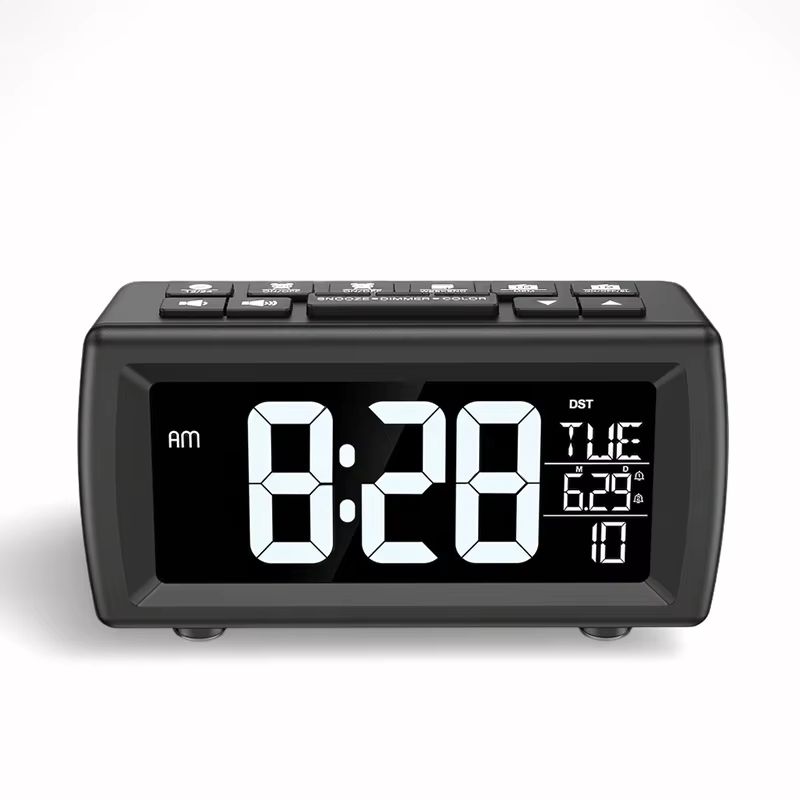 FM Radio Alarm Clock Retro Digital Desk Clock With 7 Color Font And Date Week Display white