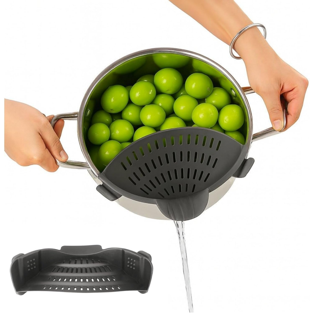 Silicone Pasta Filter Pot, Clamp on Foldable Tool For Noodles, Vegetables, Fruits green