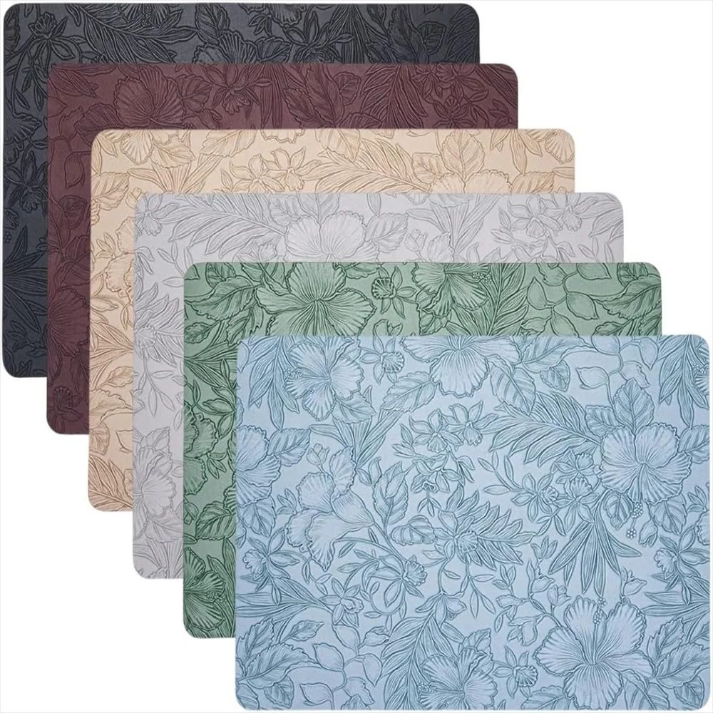 Floral Faux Leather Placemats Set Waterproof, Wipeable Non Slip Table Mats For Everyday Dining black 4pcs 16.93 11.81 Inches