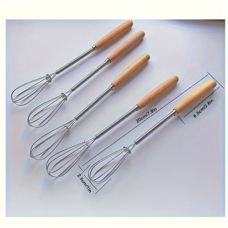 Stainless Steel Kitchen Whisk Set With Solid Wood Handles Cream And Egg Mixer 3 Pcs