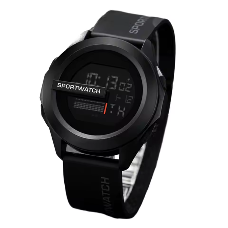 Waterproof Fitness Sport Watch, LED Digital Alarm Clock For Men, Multifunctional Male Clock black