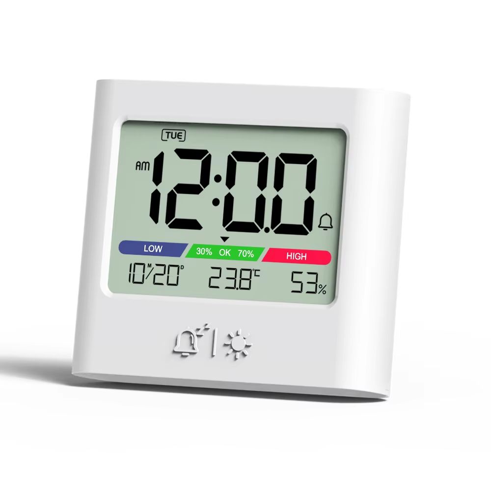 Digital Alarm Clock With Thermometer, Hygrometer, Backlight, Date And Week Display black