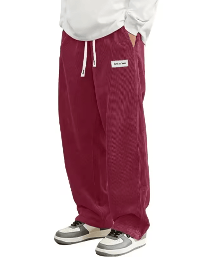 Mens Corduroy Casual Pants Loose Fit Elastic Waist Baggy Streetwear Trousers coffee xl