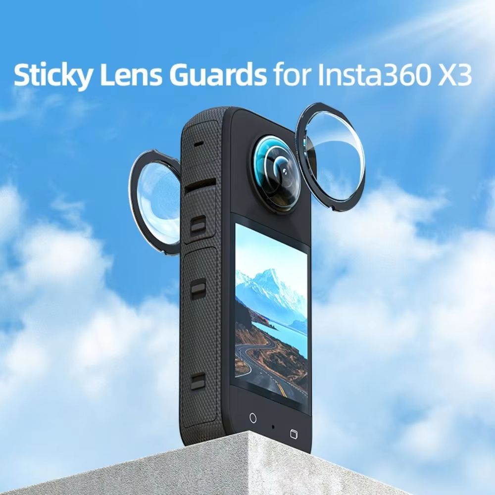 Insta360 X3 Dual Sticky Lens Guards With Waterproof Mirror Lens Protection clip on Holder And Cleaning Cl