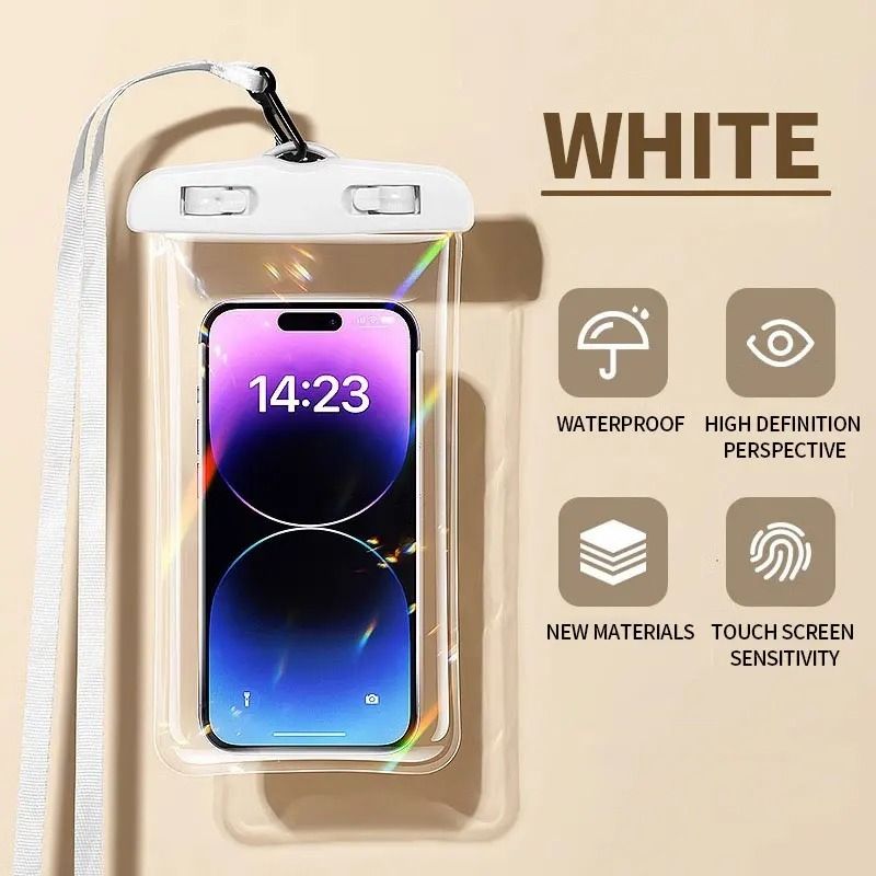 Waterproof Phone Pouch Universal Underwater Dry Bag For Swimming & Diving white