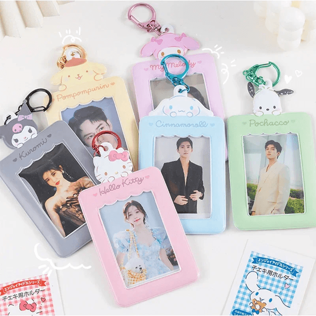Kawaii Anime Card Holder Keychain Cute Photo ID Pendant For Bags And Backpacks 5pcs hello Kiity