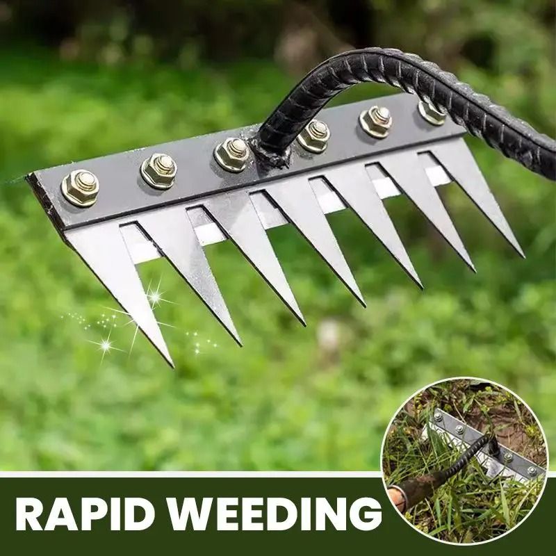 Carbon Steel Garden Hand Rake Heavy Duty Agricultural Weeding & Scarifying Tool 8 Teeth