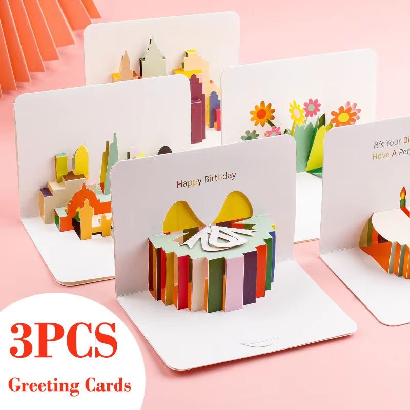 3D Pop Up Birthday & Celebration Greeting Cards With Envelopes birthday Gift Box Surprise 3pc