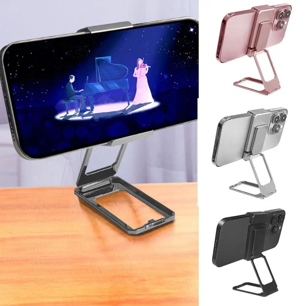 Portable Aluminum Phone Stand Folding Desktop Phone Holder Stand With Back Clip rose Gold