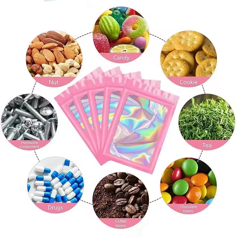 Holographic Ziplock Bags, Plastic Laser Iridescent Zip Bag For Jewelry, Manicure, Eyelash Display, Earring, Ring Storage white 6x10cm