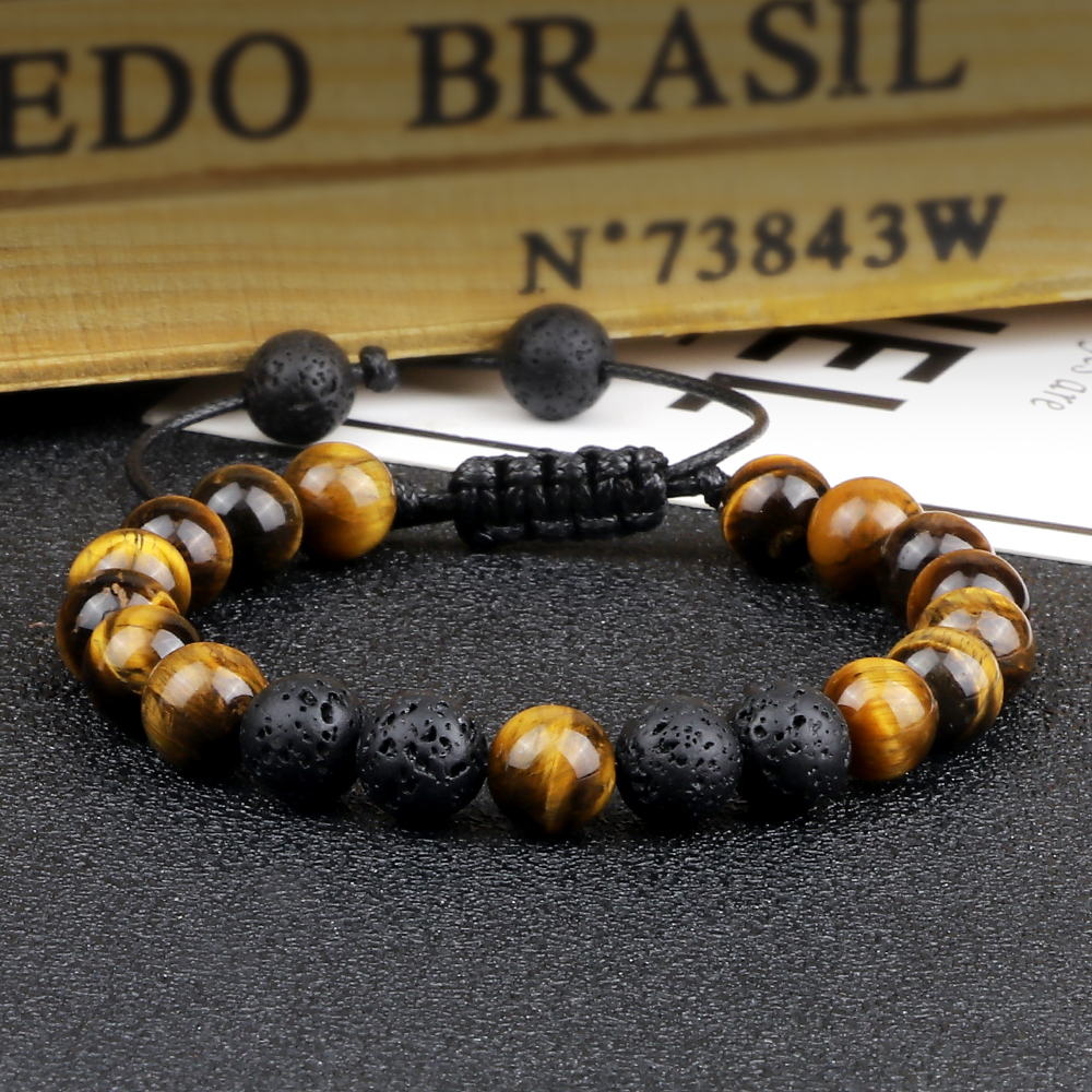 Beads Bracelet With Tiger Eye Adjustable Braided Rope Bangles Healing Jewelry For Men Couples Women a