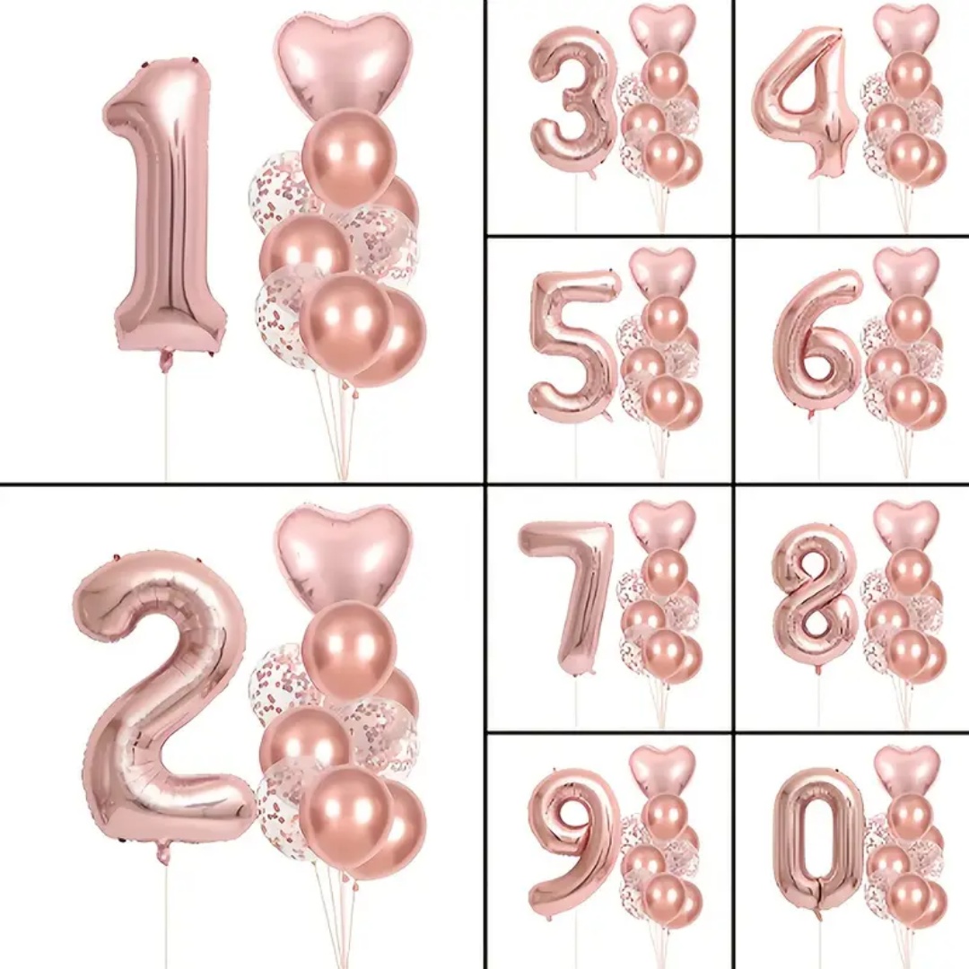 Rose Golden Number & Heart Balloons For Wedding And Birthday Celebration 9