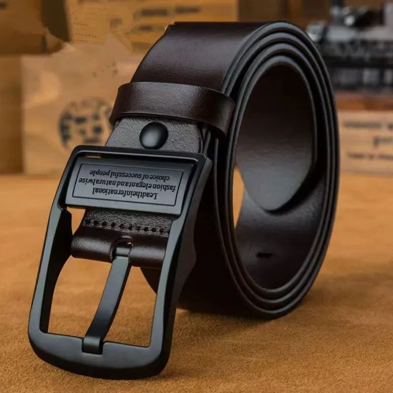 Premium Men's Cowhide Leather Belt Fashion Metal Alloy Pin Buckle yk coffee 125 Cm