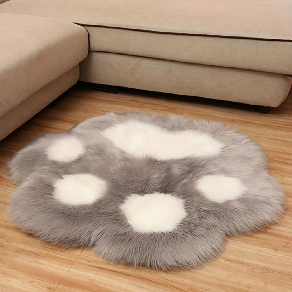 Cute Cat Paw Plush Carpet Soft Decorative Floor Mat white Yellow