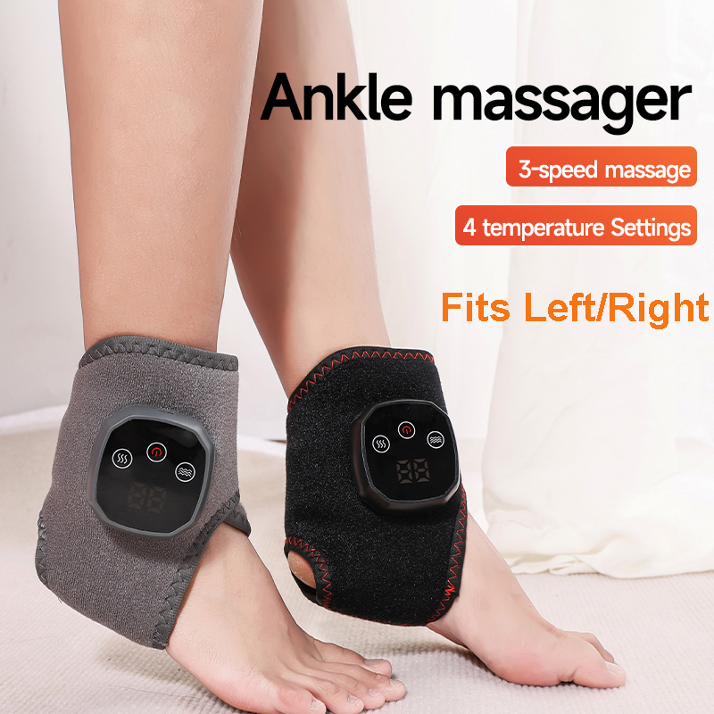 Hot Compress Therapy Ankle Massage, Electric Heat And Vibration Ankle Wrist Massager, Heated Wrap Support Brace black