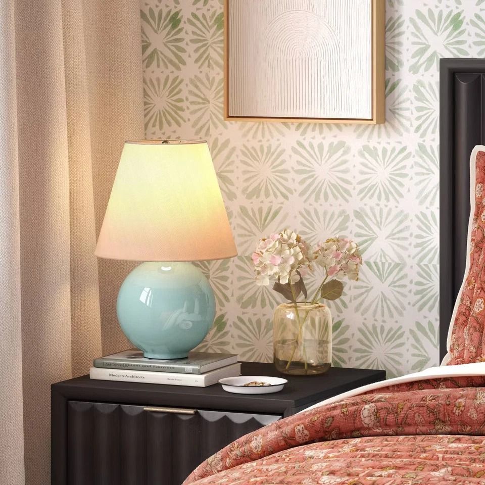 Threshold Round Table Lamp With Tapered Shade, Soft Green Ceramic Base, Stylish LED Lighting Threshold Round Table Lamp With Tapered Shade, Soft Green Ceramic Base, Stylish LED Lighting