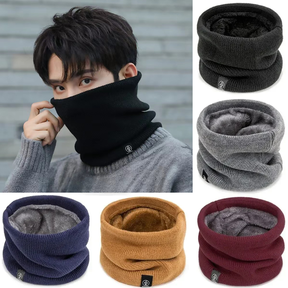 Thick Cold Proof Neck Warmer Scarf, Soft Knitted Face Cover For Winter, Hiking, Running For Men And Women khaki