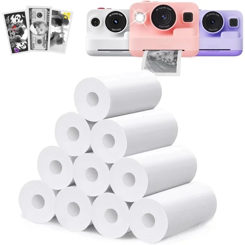 Kids Instant Camera Paper Refill Rolls, 57x25mm BPA Free Thermal Printer Paper (White, Non Adhesive) 3pcs Grayscale Photo