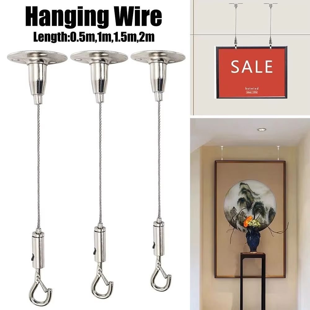 Adjustable Stainless Steel Suspension Wire Rope Lanyard Kit 1.66.6ft Retractable Locking Cable flat Ceiling Plate Hook 1.64ft