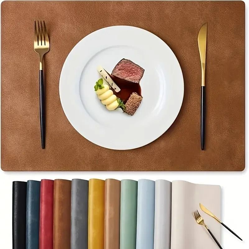 Elegant Textured Faux Leather Placemat And Heat Insulated Table Protector black