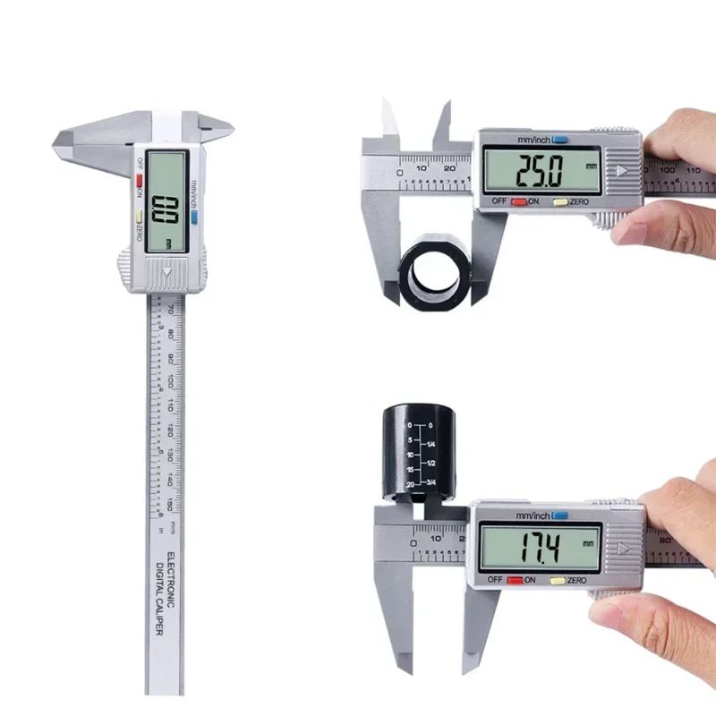 Digital Vernier Caliper 6 Inches | LCD Electronic Carbon Fiber Measuring Gauge For Depth, Height & Micrometer Accuracy black