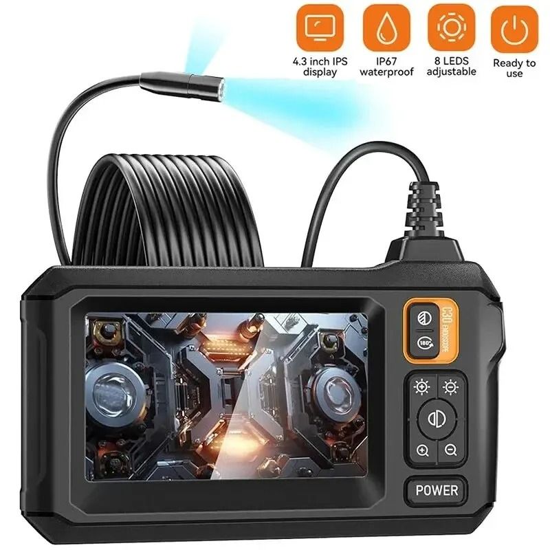 HD Industrial Endoscope Camera 1080P Pipe Inspection Camera With IPS Screen dual Lens 10 M 8 Mm