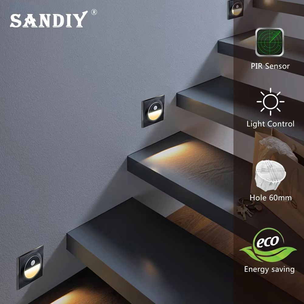 Smart Motion Sensor LED Step & Stair Wall Light Recessed Sconce silver+box 1.5w warm White (2700 3500k)