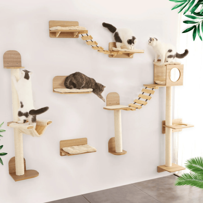 Wall Mounted Cat Climbing Rope With Wooden Steps And Sisal Scratcher For Indoor Cats cat Face Platform