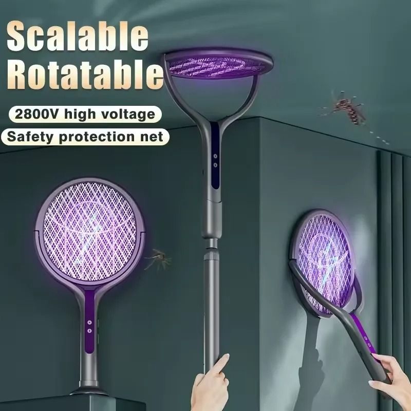 2 In 1 Retractable Electric Mosquito Swatter Rechargeable Bug Zapper Lamp short Type