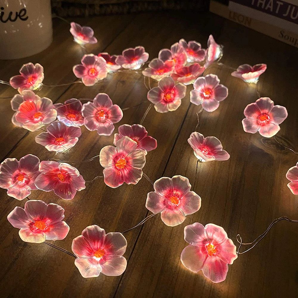3 M (9.84 Ft) Cherry Blossom Fairy String Lights With 30 LEDs Battery Powered Pink Flower Garland 9.84ft + 30 Leds + Battery