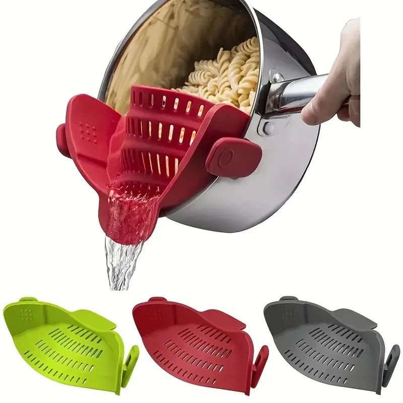 Universal Silicone Clip On Pot Strainer And Hands Free Pasta Colander orange