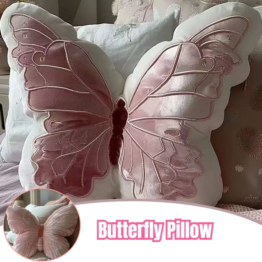 Soft Pink Butterfly Shape Pillow, Cute Original Chair Cushion And Bedside Cushion For Home Decorations 40x32cm