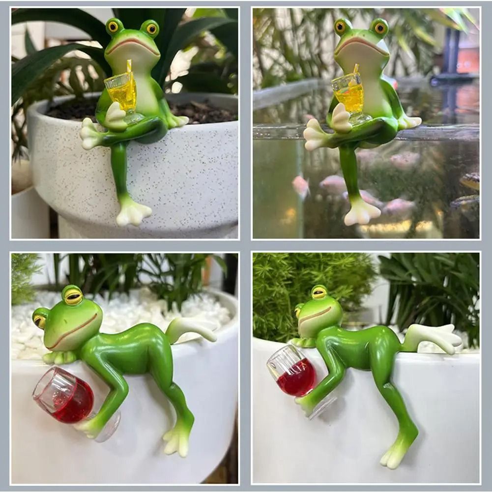 Cute Frog Garden Ornament Cartoon Flower Pot Edge Decoration Figurine a