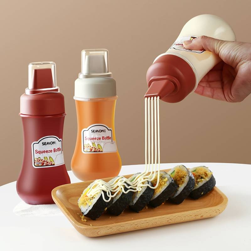 Squeeze Sauce Bottle Leak Proof Refillable Condiment Container, For Salad, Ketchup, Honey, Jam Kitchen Squeeze Sauce beige