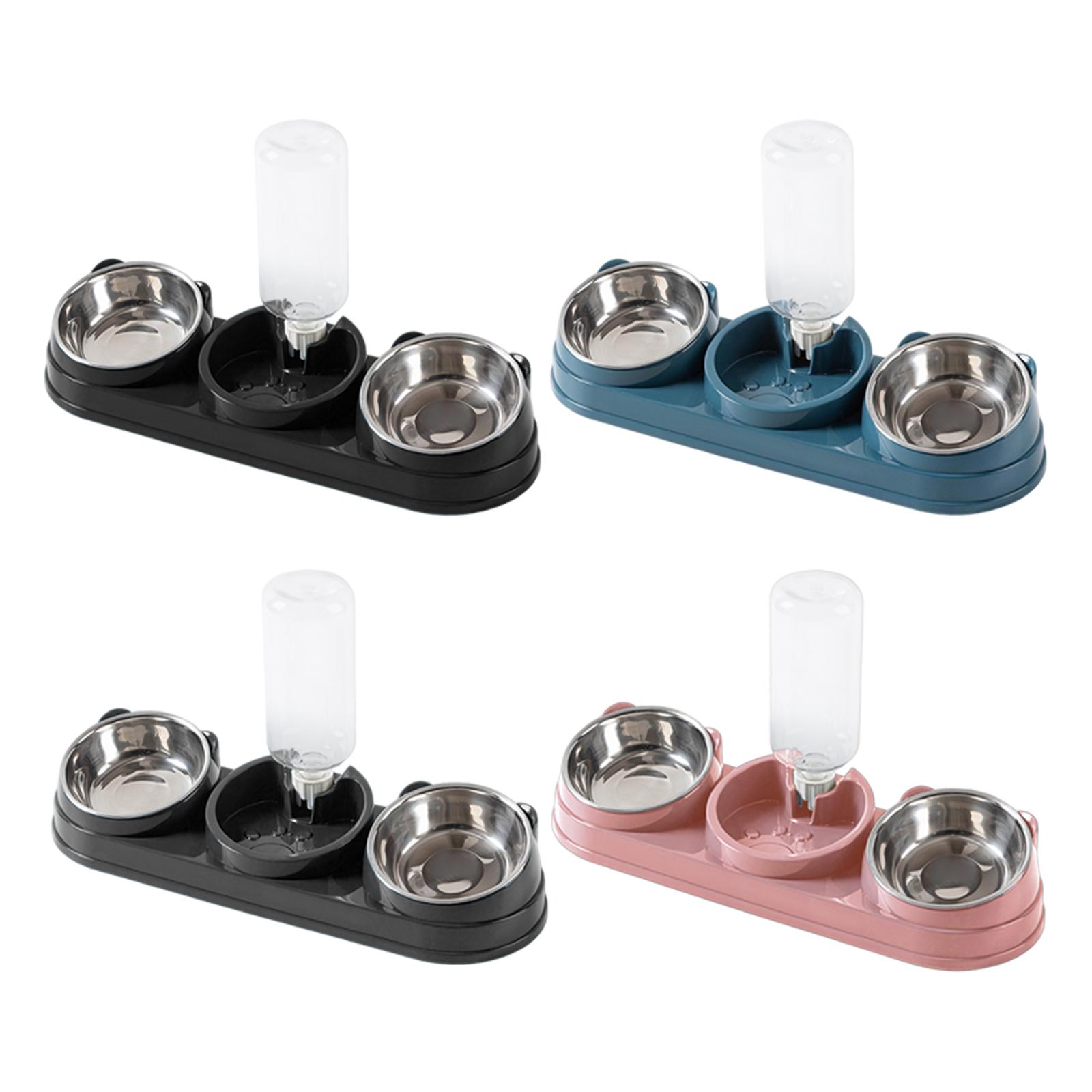 3 in 1 Triple Cat Bowl, Pet Food And Water Bowl, Tilted At 15 For Wet And Dry Food pink