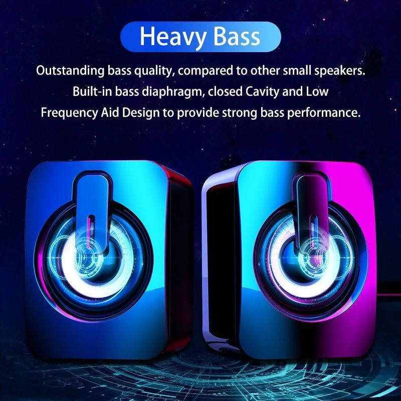 Mini Computer Speakers With Mic, USB Power + 3.5mm AUX Stereo For Desktop & Laptop no Led No Bluetooth