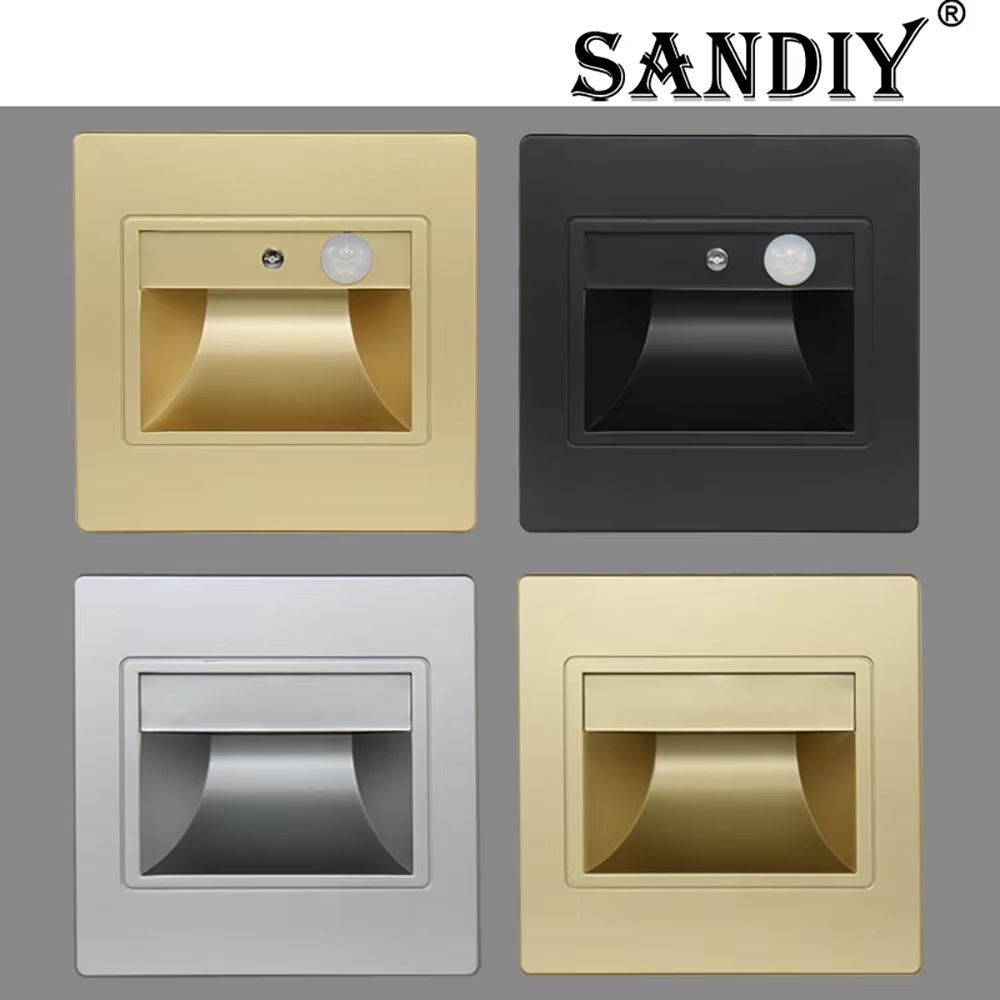 Smart Motion Sensor Recessed Stair & Wall Light With Voice Activation voice Sensor Champ Gold+box 1.5w warm White (2700 3500k)