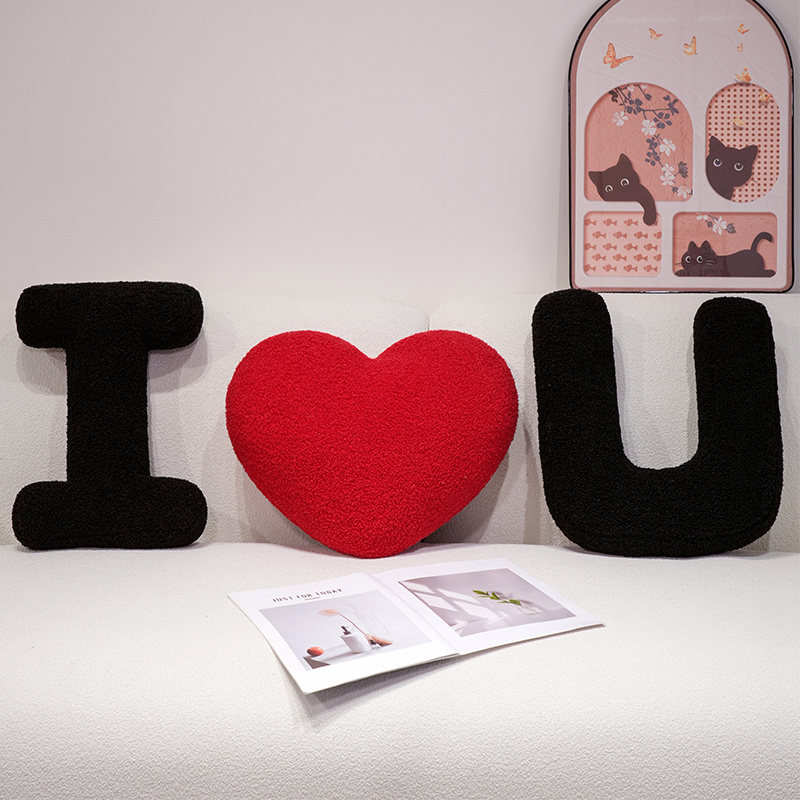 I Love U Soft Seat Cushion, Black English Letters Plush Pillow For Back Support, Sofa Chair Plushie Decoration d