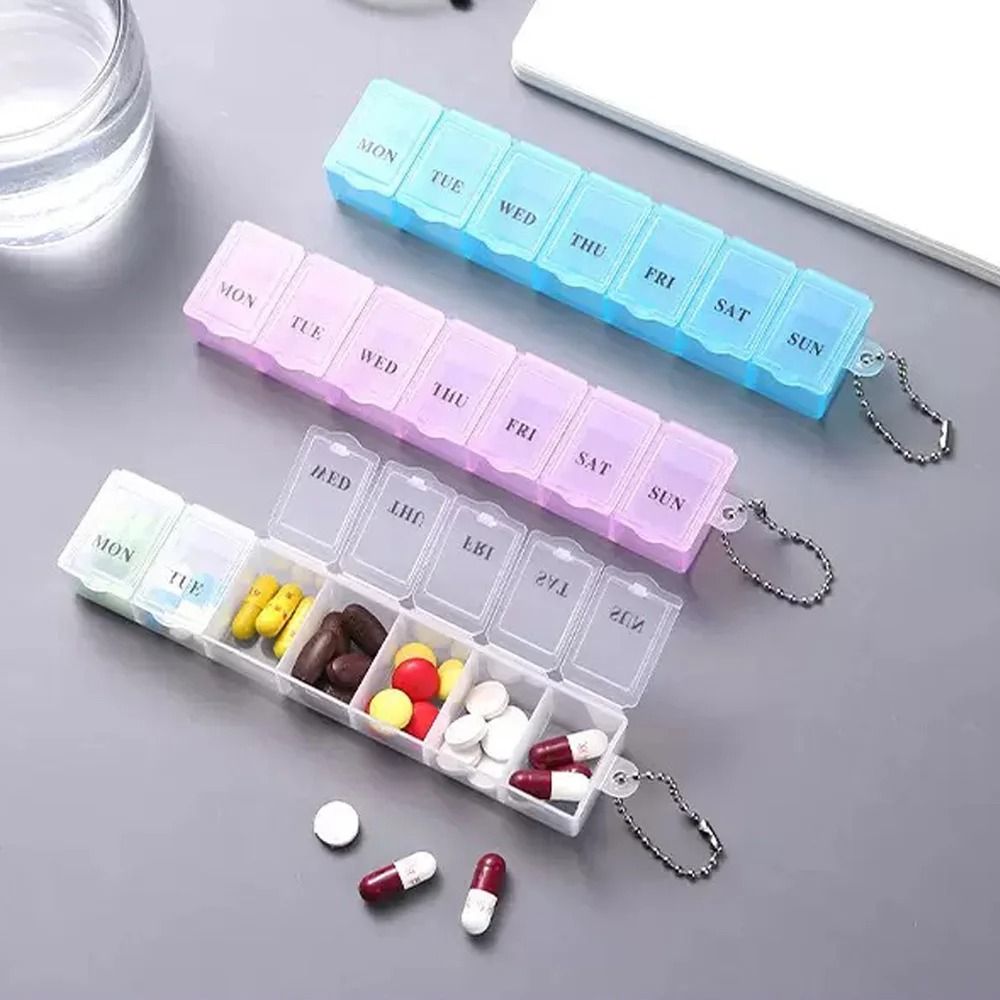 Mini 7 Grid Transparent Medicine Storage Box Portable Daily Pill Organizer & Jewelry Case pink