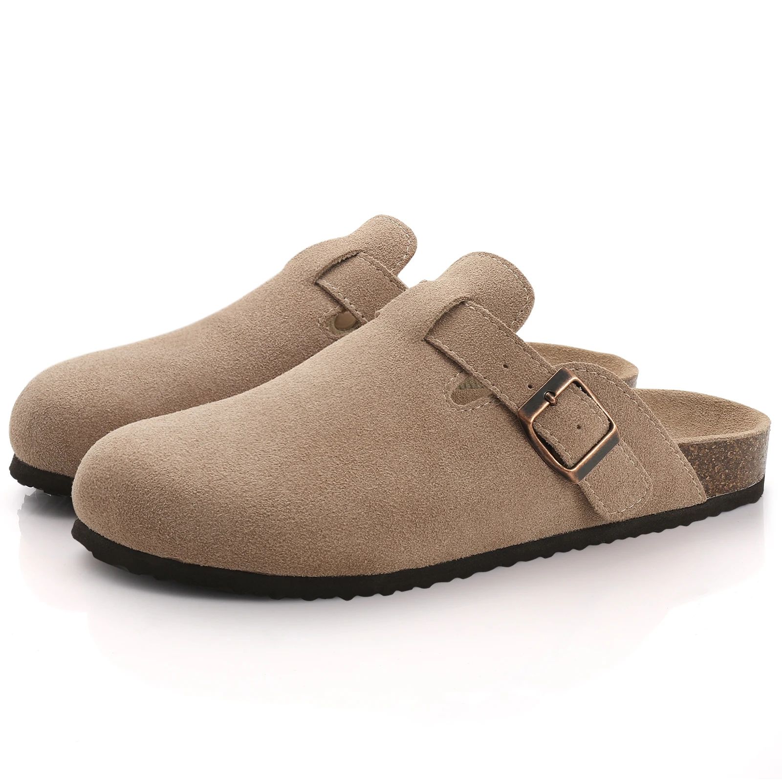 Comwarm Suede Clogs With Cork Footbed, Arch Support Mules For Indoor & Outdoor Comfort deep Brown B 41