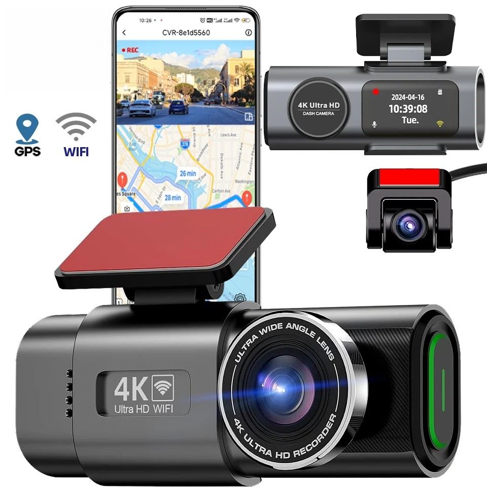 4K Mini Dashcam With GPS, WiFi, And Dual Lens System 4k Dashcam 64g