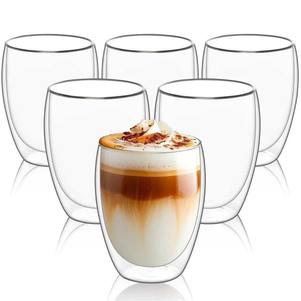 Double Wall Insulated Glass Espresso Cups Set Of 6 Thermal Coffee Mugs For Latte, Tea & More 80ml 6pcs (2.7oz)