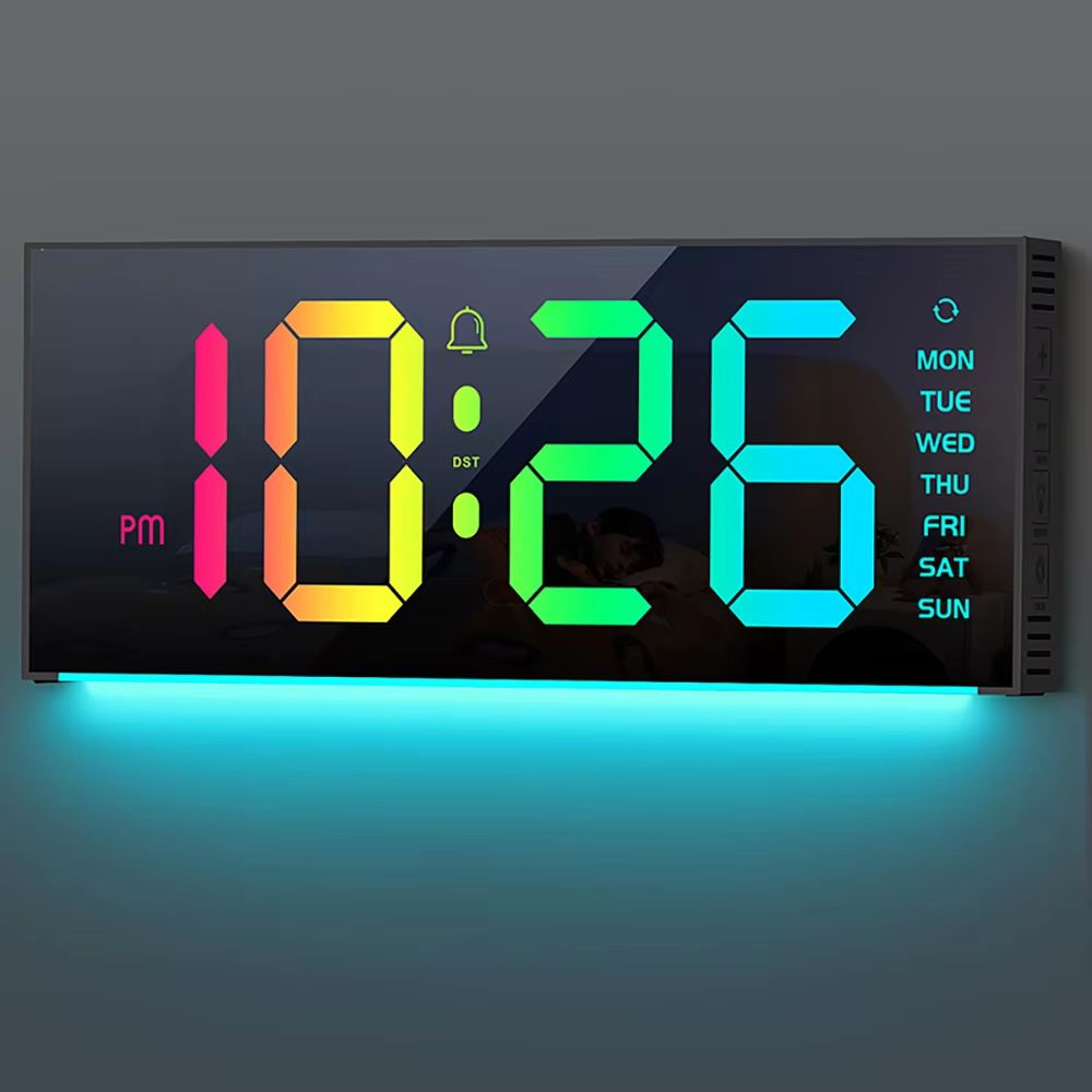 Large Digital LED Wall And Table Clock With Remote Control, Night Light And Mood Lighting black