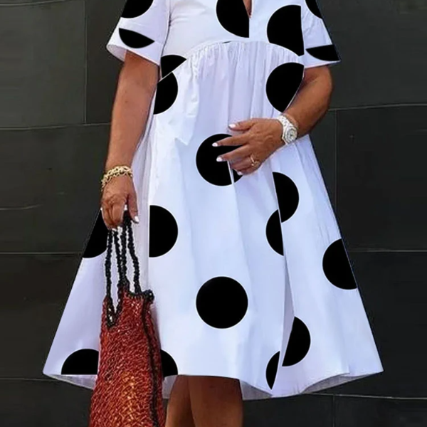 Elegant Summer Bohemian Polka Dot Maxi, V Neck Long Dress, Party Sundress, Vestido Beach Robe black 1xl