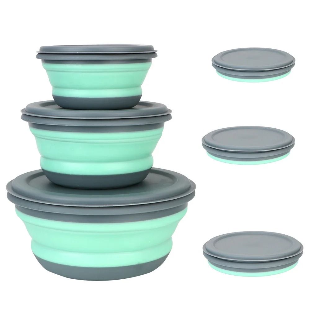 3 Piece Space Saving Collapsible Bowl Set Airtight & Portable Food Storage green