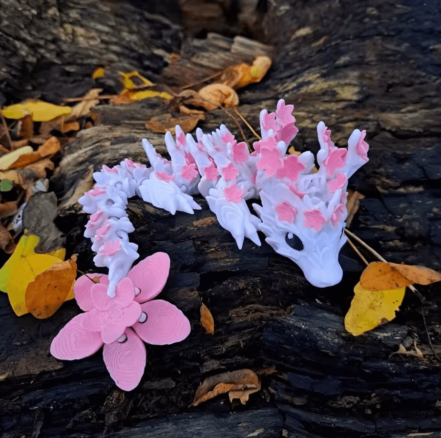 Vibrant 3D Printed Cherry Blossom Dragon Statue Colorful Fantasy Figurine Decor pink