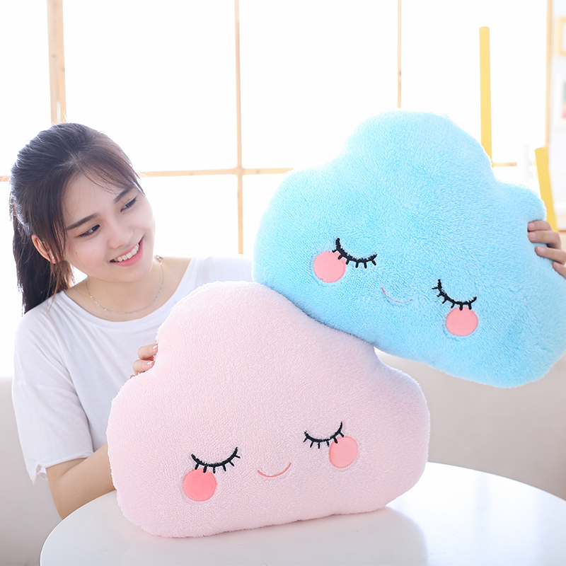 Soft Fluffy Star Cloud Moon Plush Pillow, Yellow Pink Blue Plushie Cushion, Shy Emotion Decoration pink Star